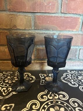 Elegant Pair of Blue Pressed Glass Goblets